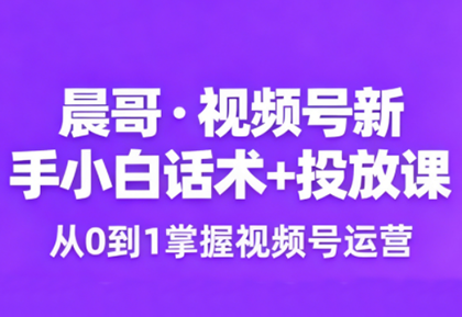 晨哥·视频号新手小白话术+投放课